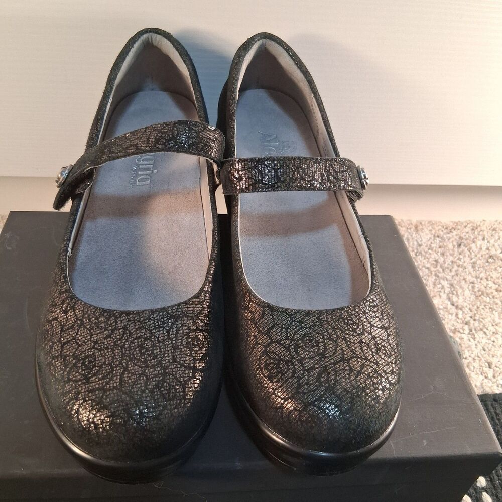 Alegria Flair Pewter Florette Mary Jane Wedge Pumps Women's Size 8.5 - Picture 2 of 13